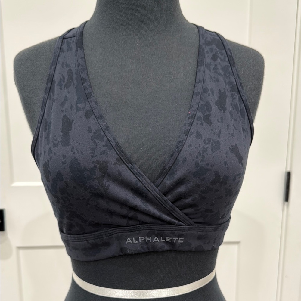 Alphalete Black Velvet Sports Bra with Plunging V-Neck